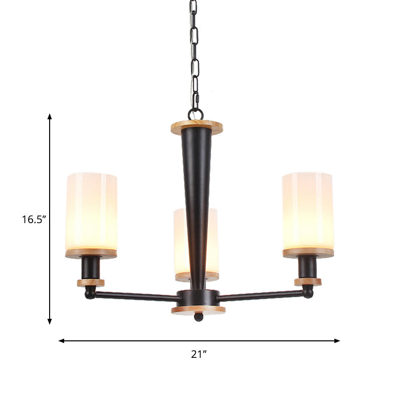 Traditional Cylindrical Pendant Chandelier Black Glass Light - Rebooters