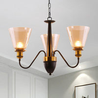 3/5 Bulbs Cone Up Chandelier Lamp Fixture Vintage Black Gold - Rebooters