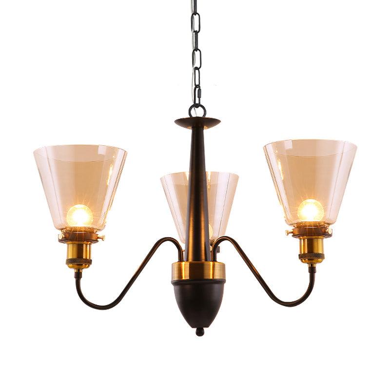 3/5 Bulbs Cone Up Chandelier Lamp Fixture Vintage Black Gold - Rebooters