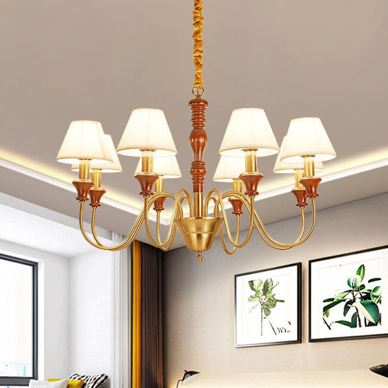 Fabric Conical Hanging Ceiling Light Rural Style 6/8 Heads Chandelier in White - Rebooters