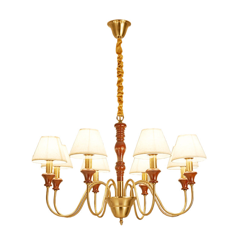 Fabric Conical Hanging Ceiling Light Rural Style 6/8 Heads Chandelier in White - Rebooters