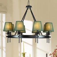 8 Bulbs Circle Pendant Lamp Retro Style Green Metal Ceiling Chandelier - Rebooters