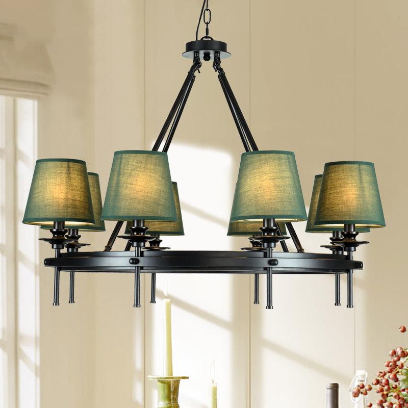 8 Bulbs Circle Pendant Lamp Retro Style Green Metal Ceiling Chandelier - Rebooters