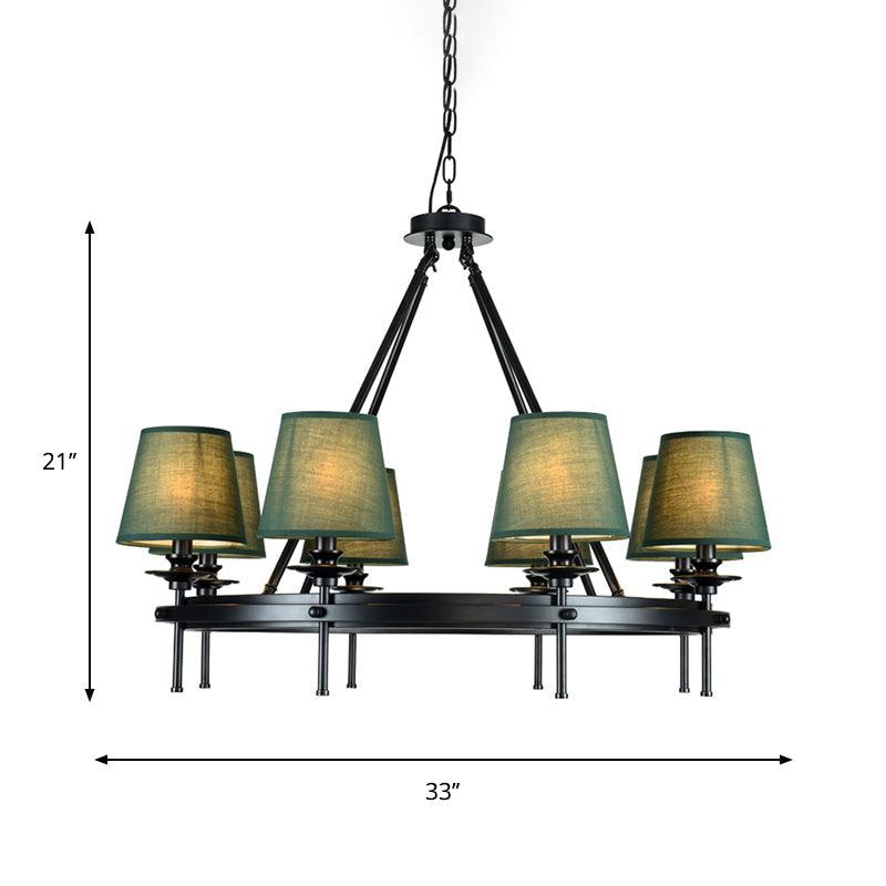 8 Bulbs Circle Pendant Lamp Retro Style Green Metal Ceiling Chandelier - Rebooters