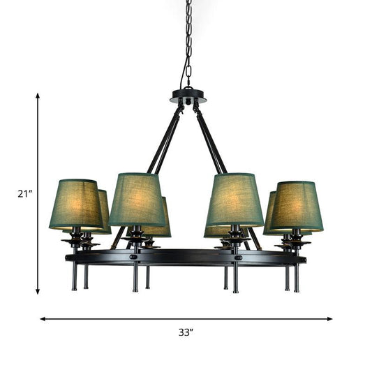 8 Bulbs Circle Pendant Lamp Retro Style Green Metal Ceiling Chandelier - Rebooters