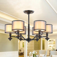5/6 Bulbs Pendant Chandelier Traditional Double Drum Fabric Light - Rebooters
