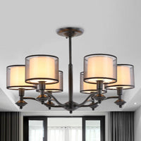 5/6 Bulbs Pendant Chandelier Traditional Double Drum Fabric Light - Rebooters