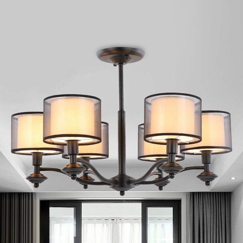 5/6 Bulbs Pendant Chandelier Traditional Double Drum Fabric Light - Rebooters