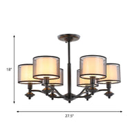 5/6 Bulbs Pendant Chandelier Traditional Double Drum Fabric Light - Rebooters