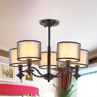 5/6 Bulbs Pendant Chandelier Traditional Double Drum Fabric Light - Rebooters