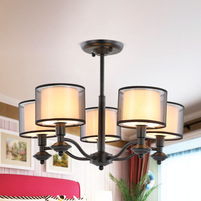 5/6 Bulbs Pendant Chandelier Traditional Double Drum Fabric Light - Rebooters