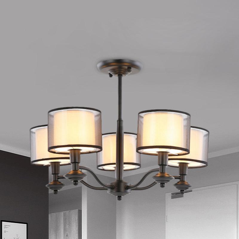 5/6 Bulbs Pendant Chandelier Traditional Double Drum Fabric Light - Rebooters
