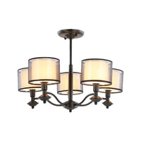 5/6 Bulbs Pendant Chandelier Traditional Double Drum Fabric Light - Rebooters