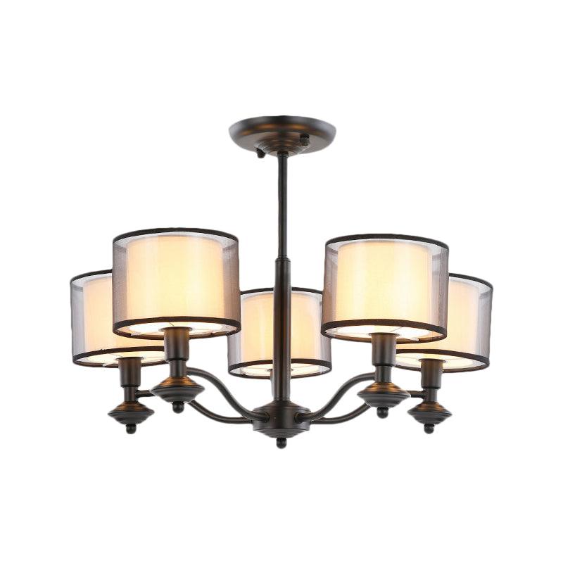 5/6 Bulbs Pendant Chandelier Traditional Double Drum Fabric Light - Rebooters