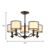 5/6 Bulbs Pendant Chandelier Traditional Double Drum Fabric Light - Rebooters