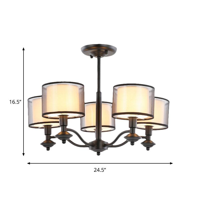 5/6 Bulbs Pendant Chandelier Traditional Double Drum Fabric Light - Rebooters