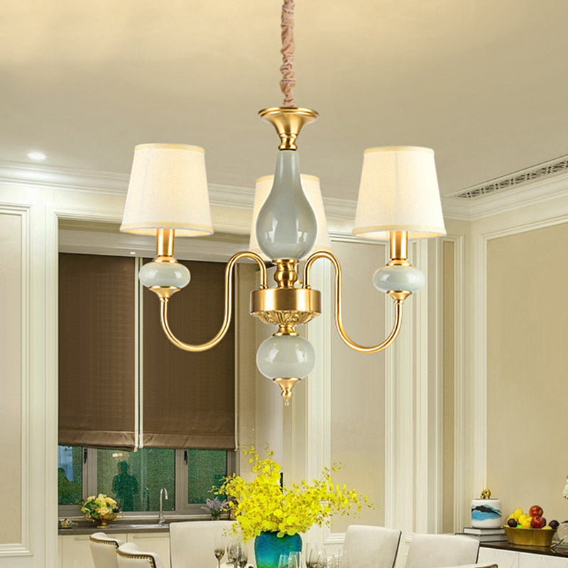 Brass Swooping Arm Chandelier Lighting Fixture Classic Metal 3 Lights Dining Room Lamp - Rebooters