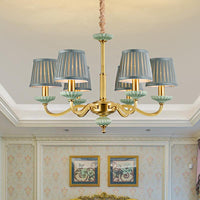 3/6-Head Fabric Chandelier Lighting Traditional Brass Pleated Shade Bedroom Drop Pendant - Rebooters