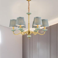 3/6-Head Fabric Chandelier Lighting Traditional Brass Pleated Shade Bedroom Drop Pendant - Rebooters