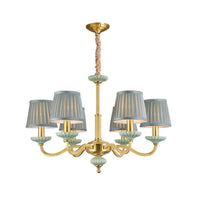 3/6-Head Fabric Chandelier Lighting Traditional Brass Pleated Shade Bedroom Drop Pendant - Rebooters