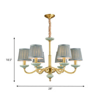 3/6-Head Fabric Chandelier Lighting Traditional Brass Pleated Shade Bedroom Drop Pendant - Rebooters