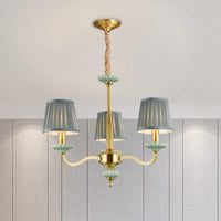 3/6-Head Fabric Chandelier Lighting Traditional Brass Pleated Shade Bedroom Drop Pendant - Rebooters