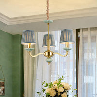 3/6-Head Fabric Chandelier Lighting Traditional Brass Pleated Shade Bedroom Drop Pendant - Rebooters