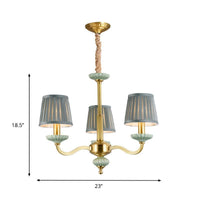 3/6-Head Fabric Chandelier Lighting Traditional Brass Pleated Shade Bedroom Drop Pendant - Rebooters