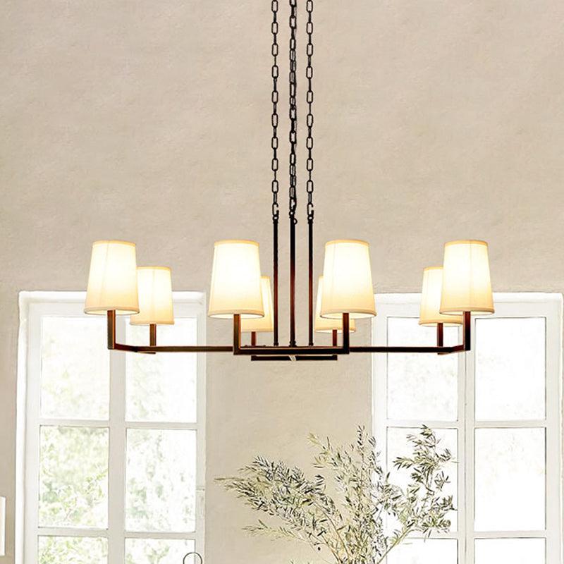 White 6 Bulbs Hanging Chandelier Classic Fabric Light - Rebooters