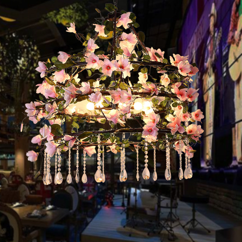 Iron Pink Chandelier Light Fixture 3 Tiers Flower Pendant - Rebooters