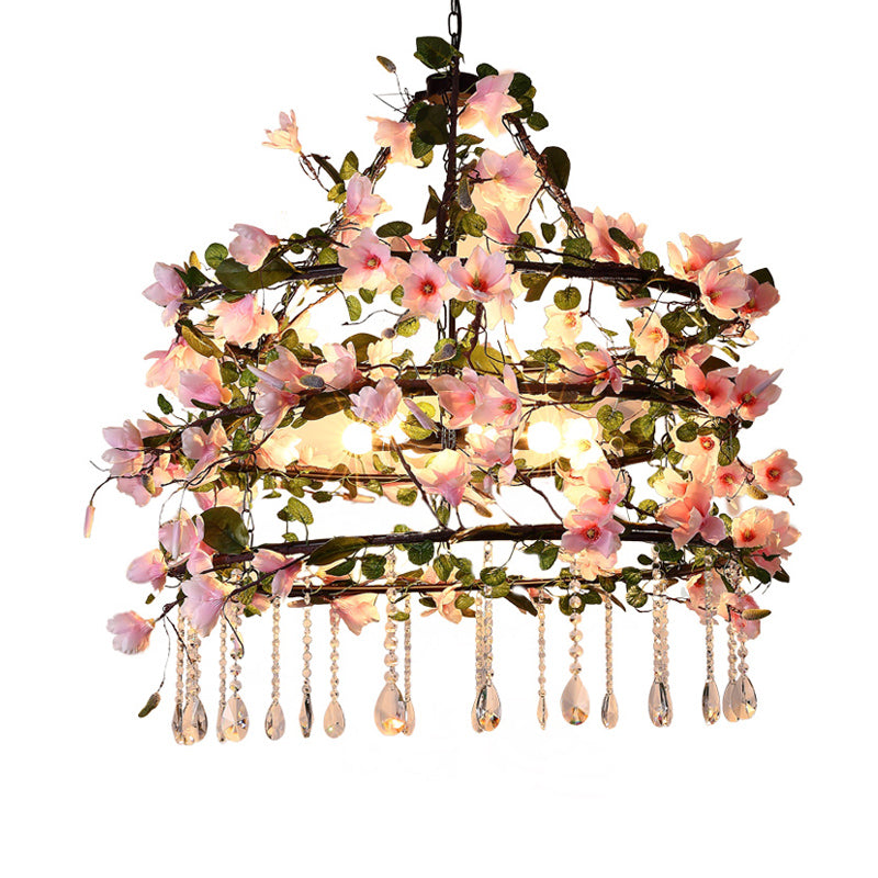 Iron Pink Chandelier Light Fixture 3 Tiers Flower Pendant - Rebooters