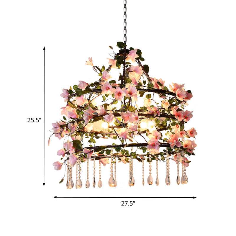 Iron Pink Chandelier Light Fixture 3 Tiers Flower Pendant - Rebooters