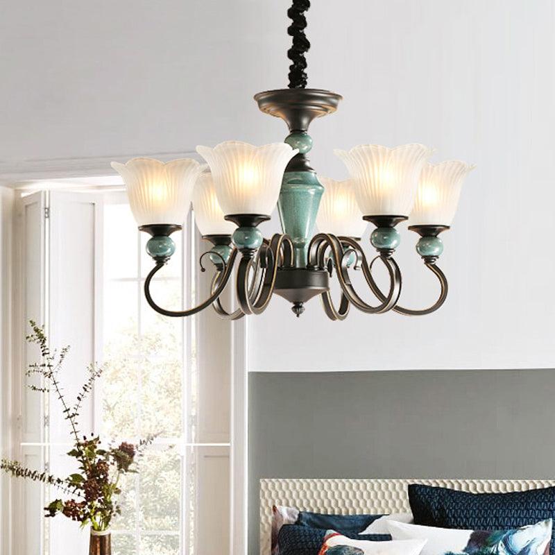 3/6-Light Pendant Light Rural Style Frosted Ribbed Glass Chandelier - Rebooters