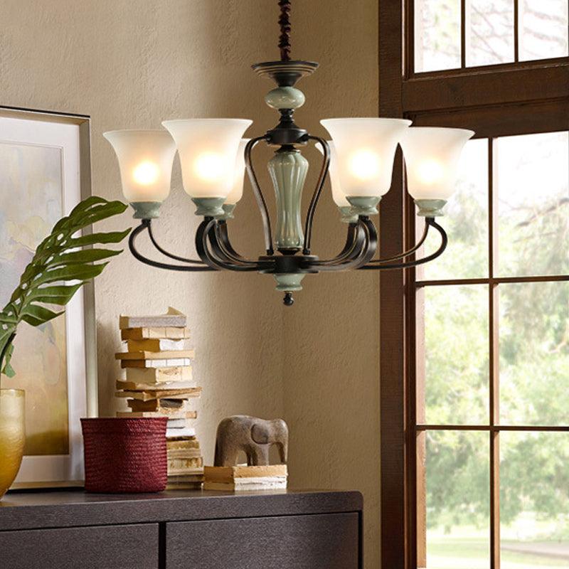 6/8 Heads Frosted Glass Chandelier Traditional Black Finish - Rebooters