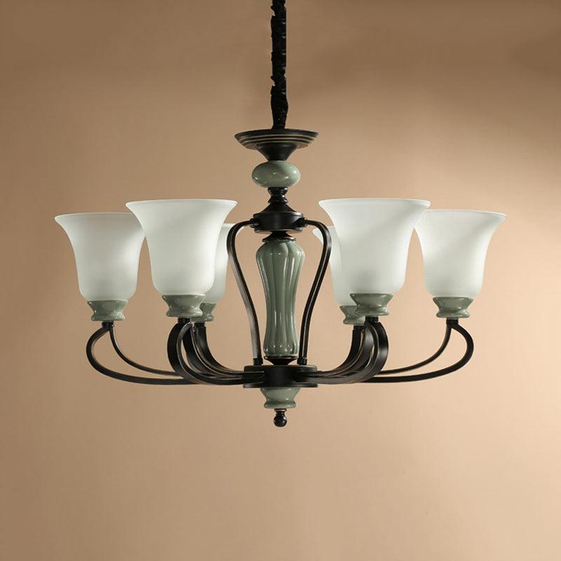 6/8 Heads Frosted Glass Chandelier Traditional Black Finish - Rebooters