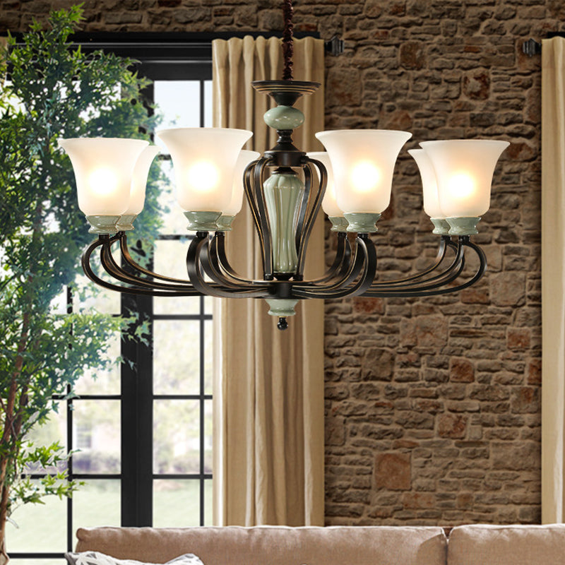 6/8 Heads Frosted Glass Chandelier Traditional Black Finish - Rebooters