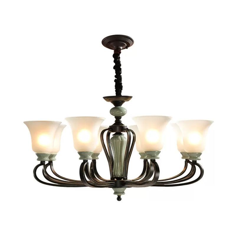 6/8 Heads Frosted Glass Chandelier Traditional Black Finish - Rebooters