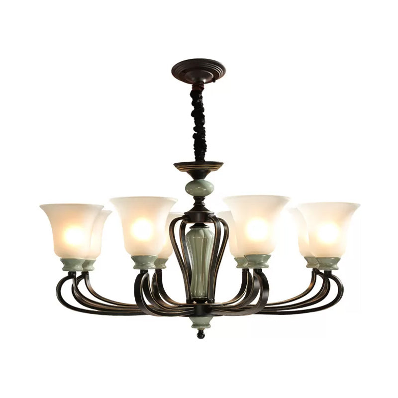 6/8 Heads Frosted Glass Chandelier Traditional Black Finish - Rebooters