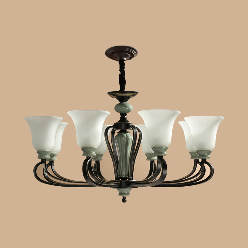 6/8 Heads Frosted Glass Chandelier Traditional Black Finish - Rebooters