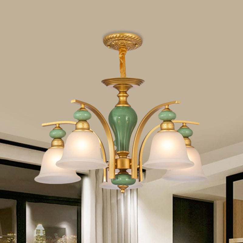 Opal Glass Gold Pendant Light Fixture Bell Rustic Chandelier - Rebooters