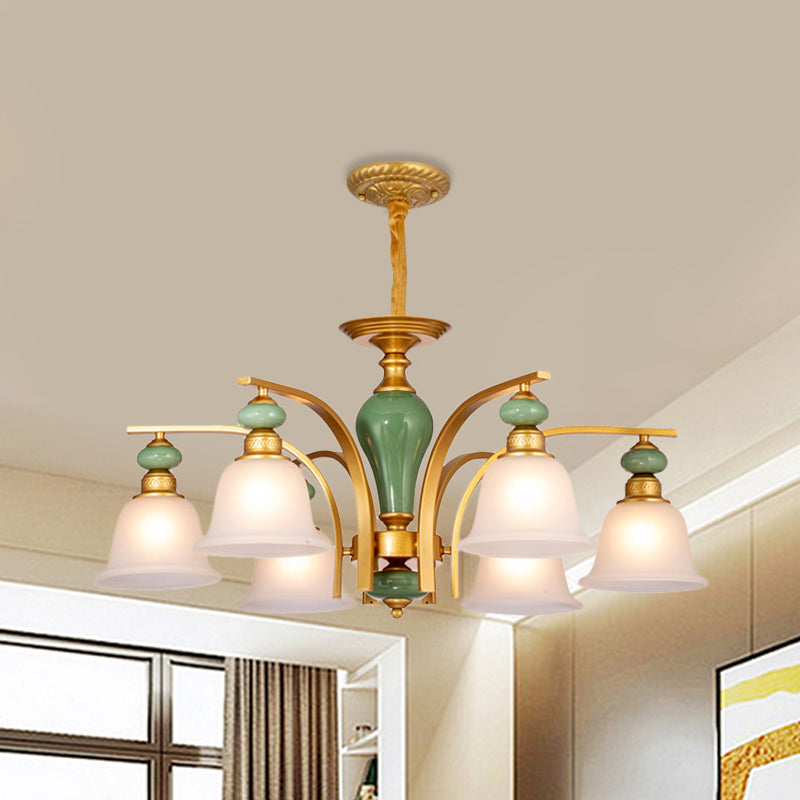 Opal Glass Gold Pendant Light Fixture Bell Rustic Chandelier - Rebooters