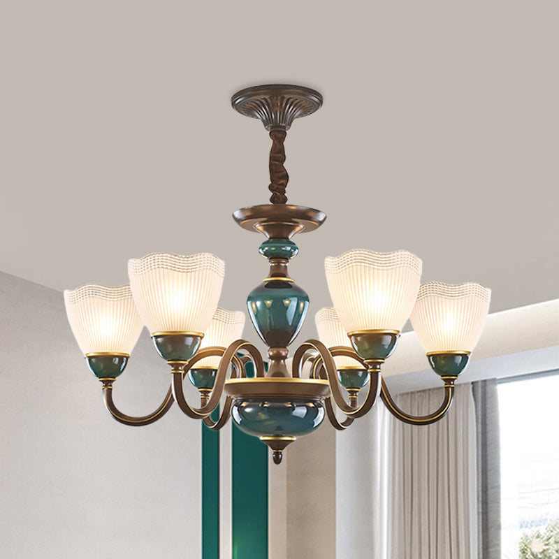 Bowl Frosted Prismatic Glass Hanging Lamp Country Chandelier - Rebooters