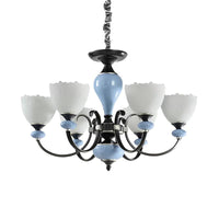 3/6 Heads Pendant Chandelier Countryside Bowl White Glass Ceiling Light in Black - Rebooters