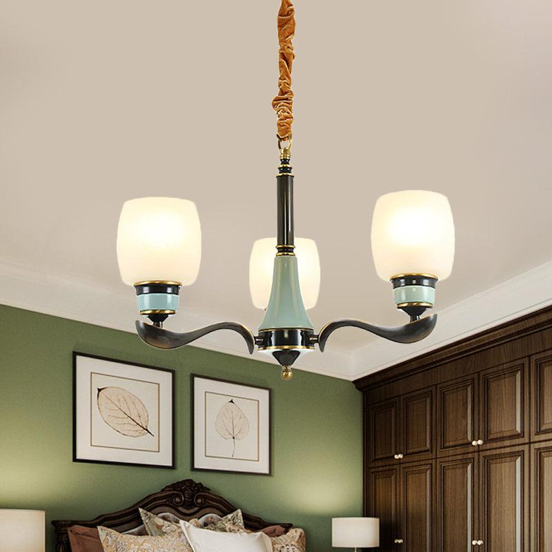 Black Bucket Hanging Chandelier Rural Style White Glass 3 Lights - Rebooters