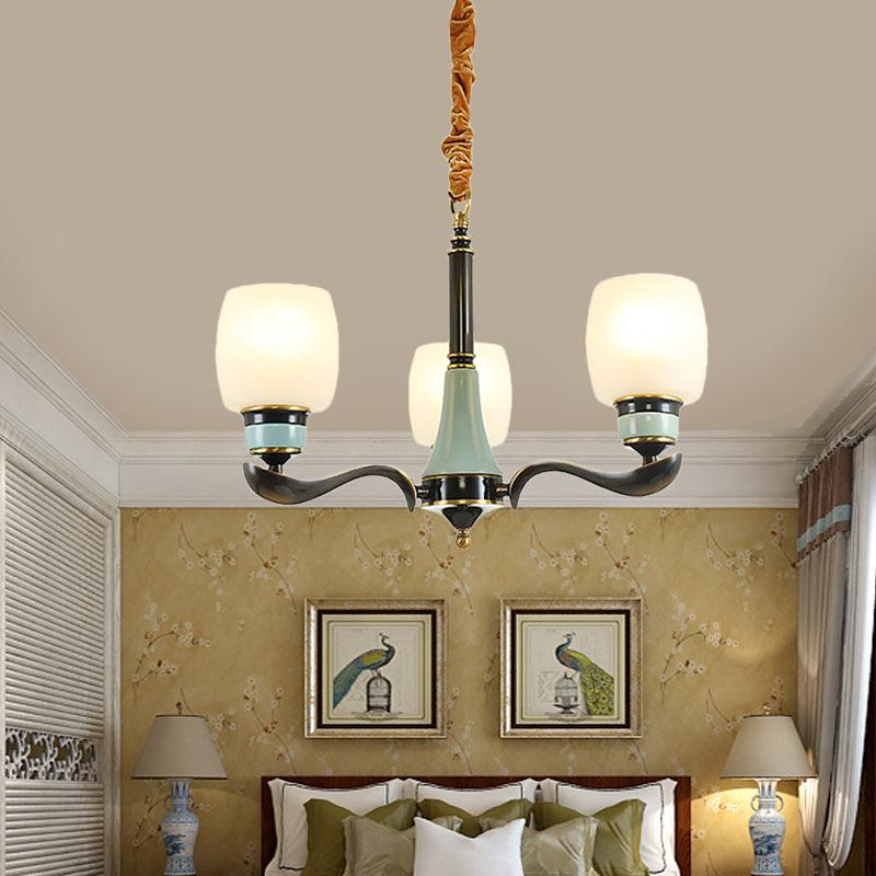 Black Bucket Hanging Chandelier Rural Style White Glass 3 Lights - Rebooters