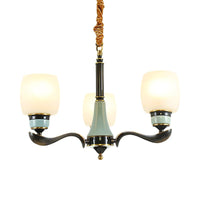 Black Bucket Hanging Chandelier Rural Style White Glass 3 Lights - Rebooters