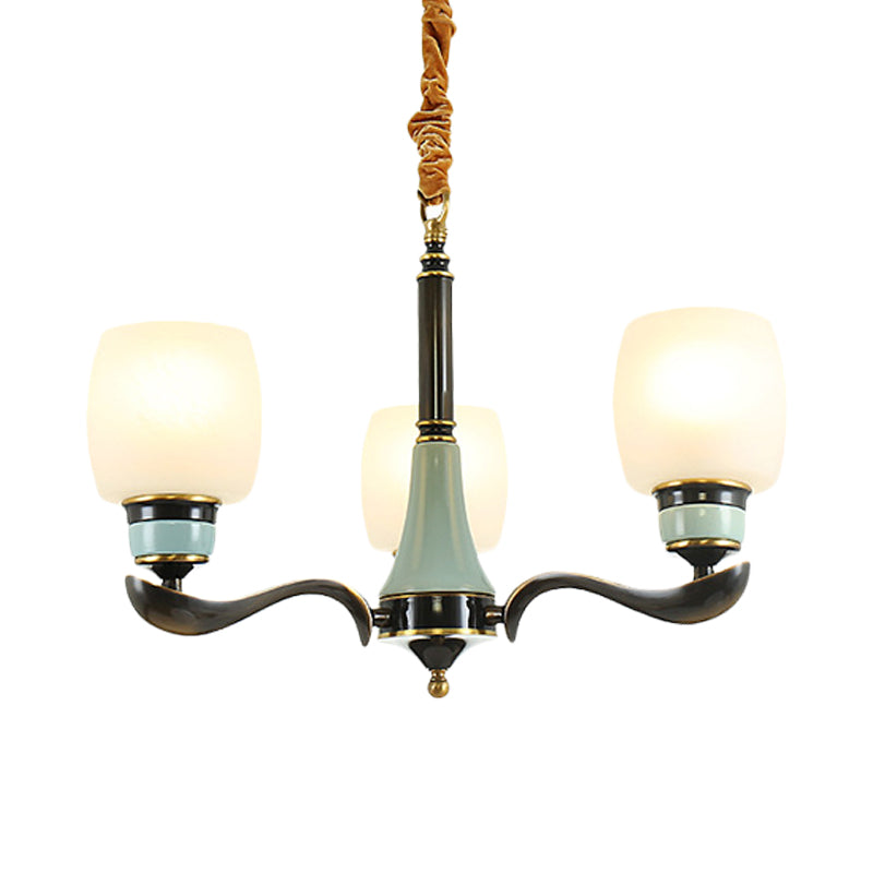 Black Bucket Hanging Chandelier Rural Style White Glass 3 Lights - Rebooters