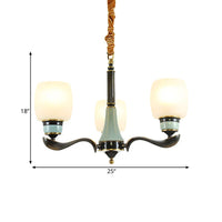 Black Bucket Hanging Chandelier Rural Style White Glass 3 Lights - Rebooters