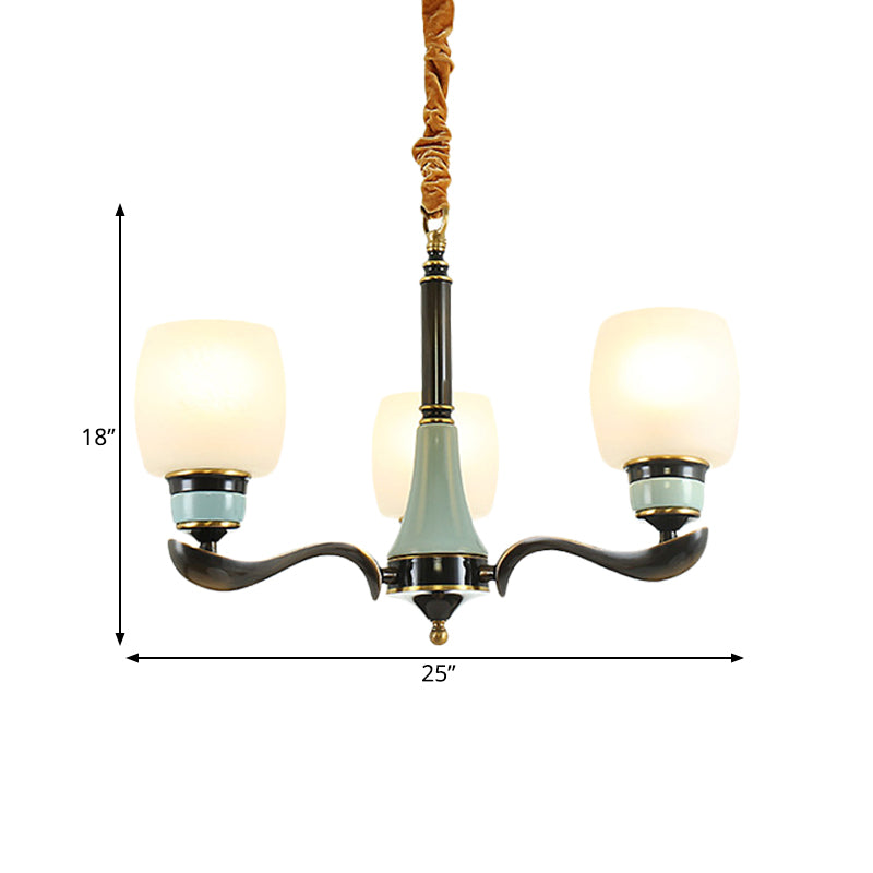 Black Bucket Hanging Chandelier Rural Style White Glass 3 Lights - Rebooters