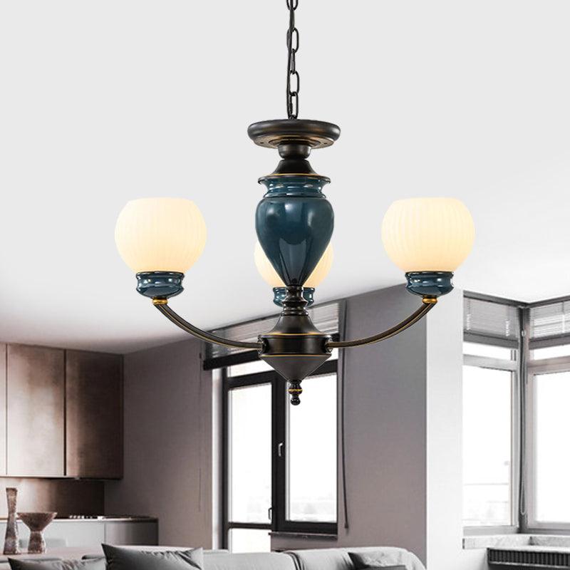 Black 3/6/8 Bulbs Chandelier Lighting Fixture Rural Milky Glass Spherical - Rebooters
